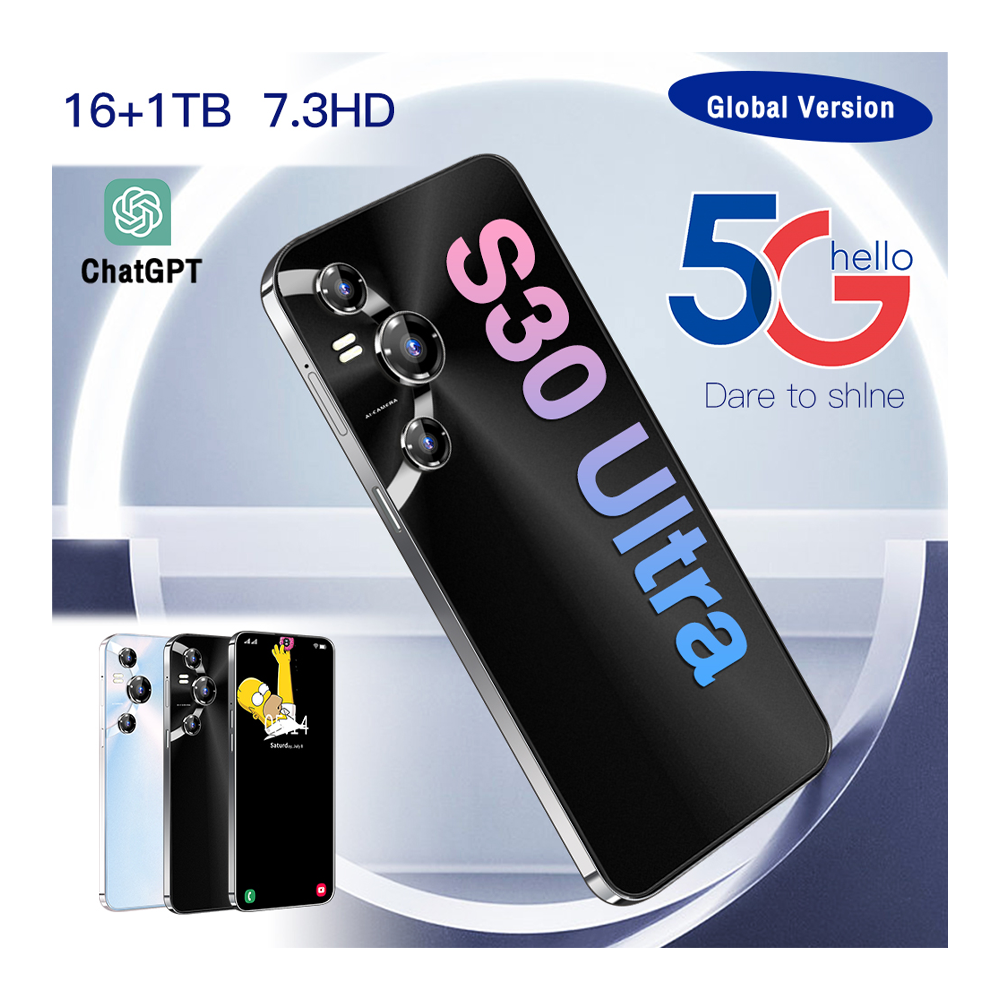 Best selling 16GB+1TB Android 13 Mobile phone 7.3 Inch S30 Ultra 5g smartphone NETWORK Full Display 3g&4g smartphone